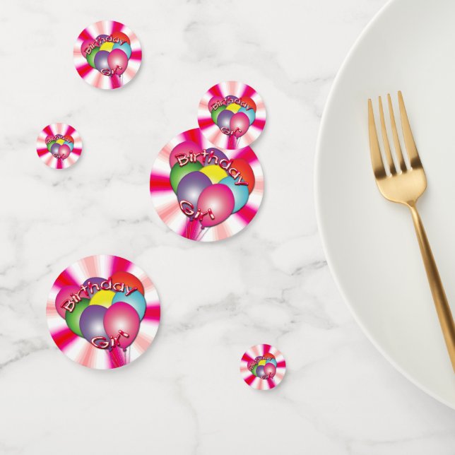 Confettis Anniversaire fille rose tourbillon avec ballons (Groupe)