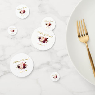 Confettis Aquarelle Bourgogne Floral Mariage Or