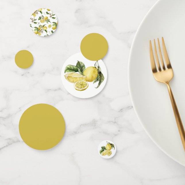 Confettis Aquarelle Citrons jaunes et verdure (Groupe)