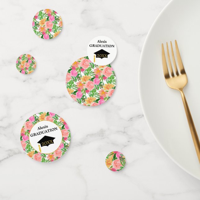 Confettis Aquarelle fleurs roses graduation merci (Groupe)