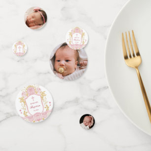 Confettis Aquarelle Rose Crest Baptism Table