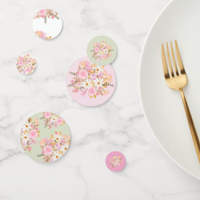 Confettis Aquarelle rose et verte Scatter de table florale (Groupe)