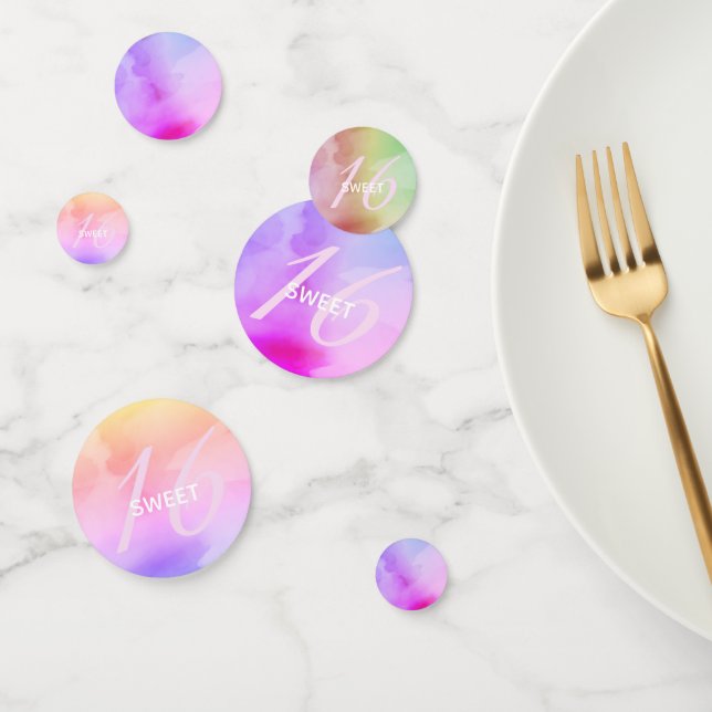 Confettis Aquarelle Script Rainbow Pastel Sweet 16 (Groupe)