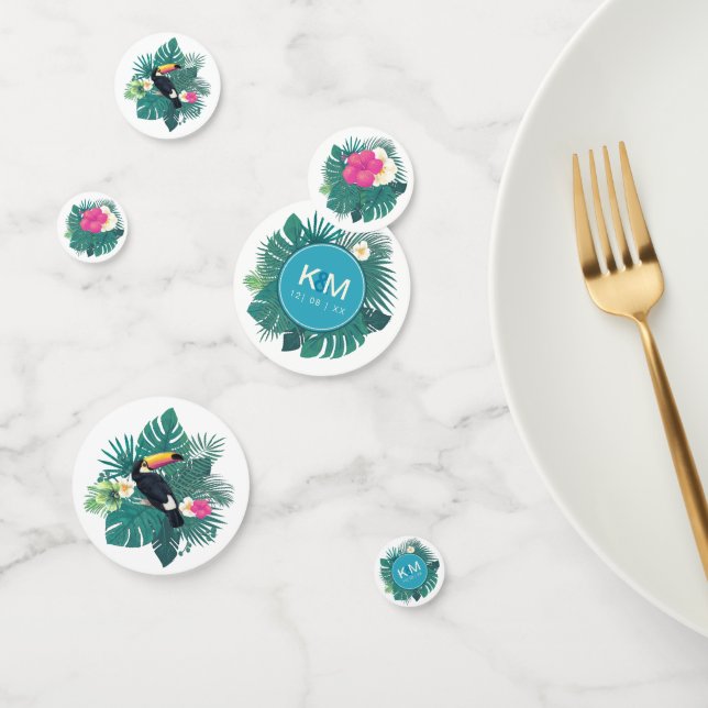 Confettis Aquarelle Tropical avec Toucan Turquoise ID577 (Groupe)