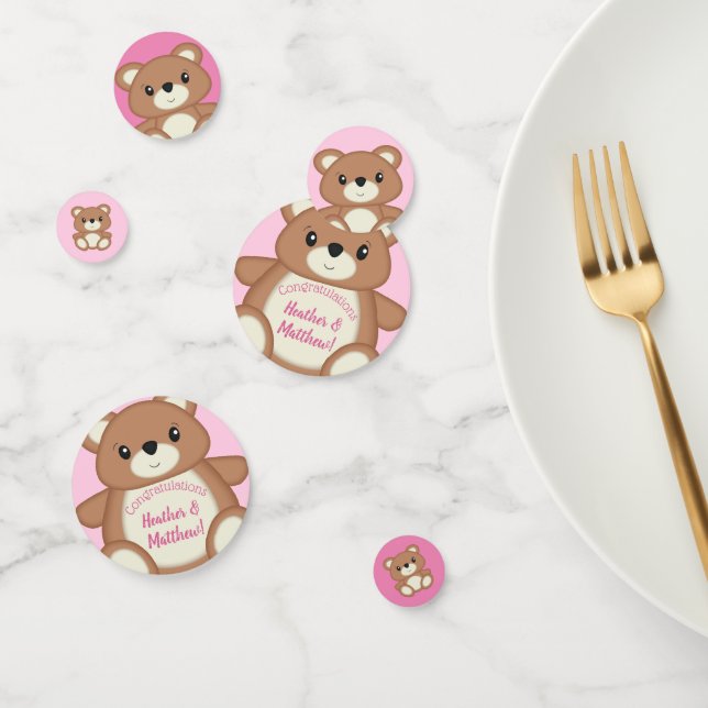 Confettis Baby shower d'ours en peluche rose (Groupe)