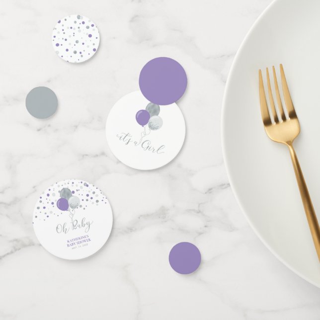 Confettis Balloons Argent & Violet Fille Baby shower Confett (Groupe)