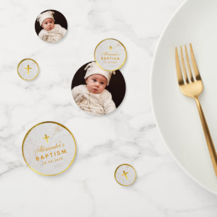 Confettis Baptême Marbre Faux Gold Foil Cross Élégant Script