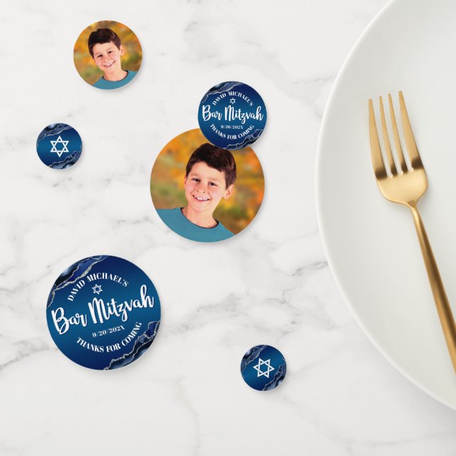 Confettis Bar Mitzvah Modern Navy Blue Ombre Agate Script (Groupe)