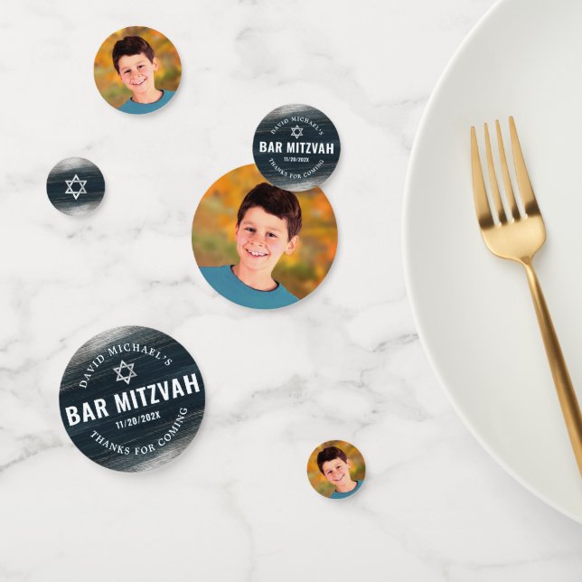 Confettis Bar Mitzvah Photo Bold Charcoal Grey Silver Foil (Groupe)
