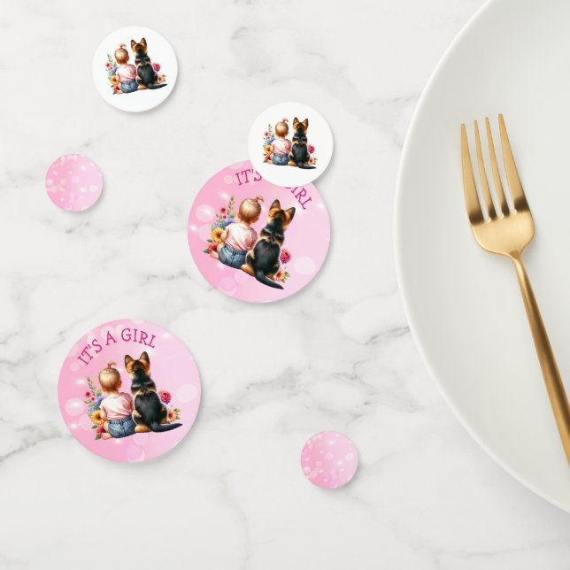 Confettis Bébé et chiot | C'est un Baby shower de fille (Groupe)