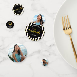 Confettis Black 3 Photo Graduation Gold Parties scintillant