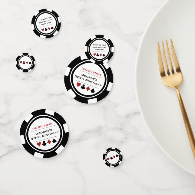 Confettis Black White Poker Chip Las Vegas Anniversaire (Groupe)