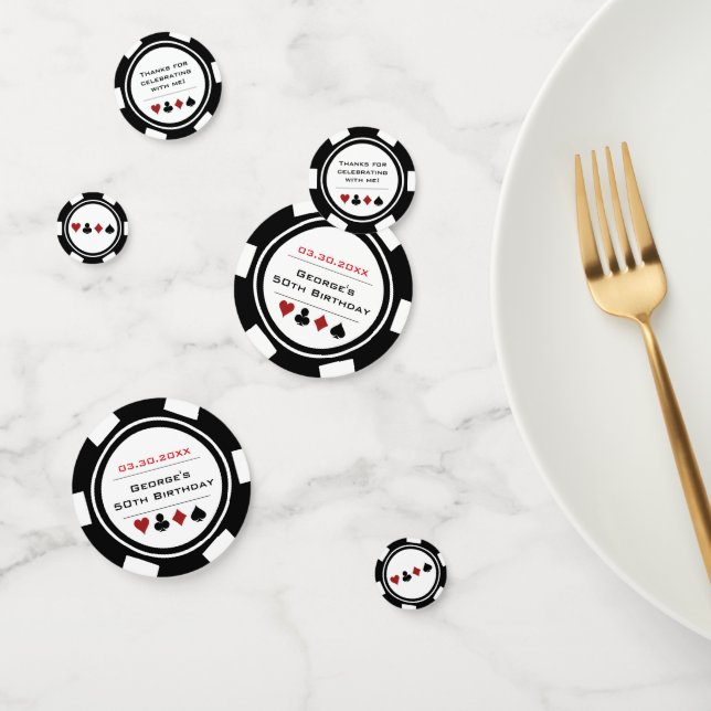 Confettis Black White Poker Chip Las Vegas Mariage (Groupe)