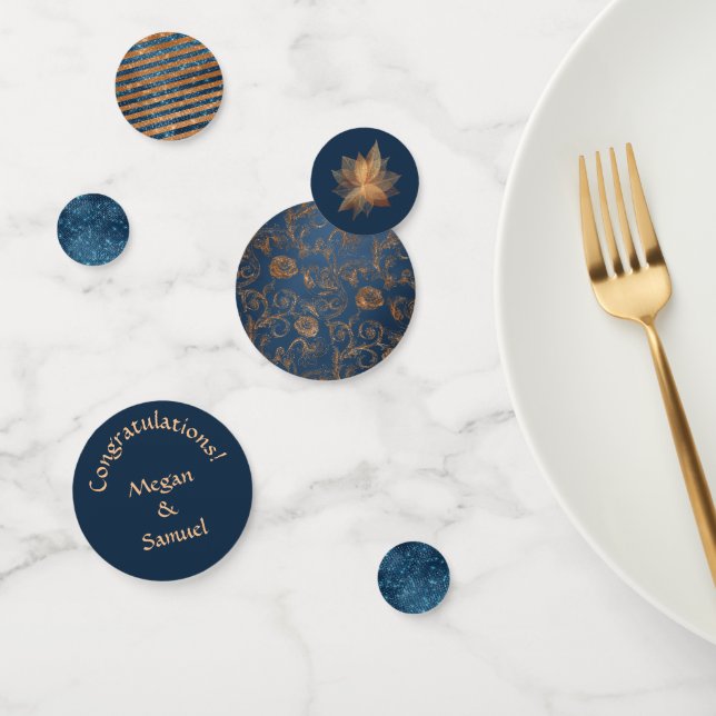 Confettis Bleu mariage et or Rose (Groupe)