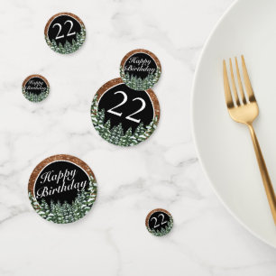 Confettis Bois neigeux noir et pin forestier Joyeux annivers