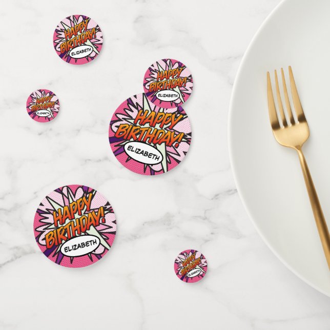 Confettis BONJOUR D'ANNIVERSAIRE Rose amusant Retro Comic Bo (Groupe)