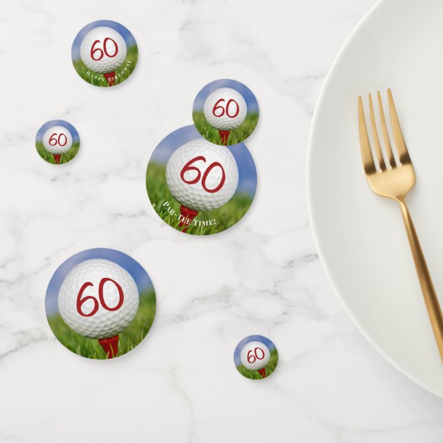 Confettis Boule de golf 60e anniversaire sur tee rouge (Groupe)