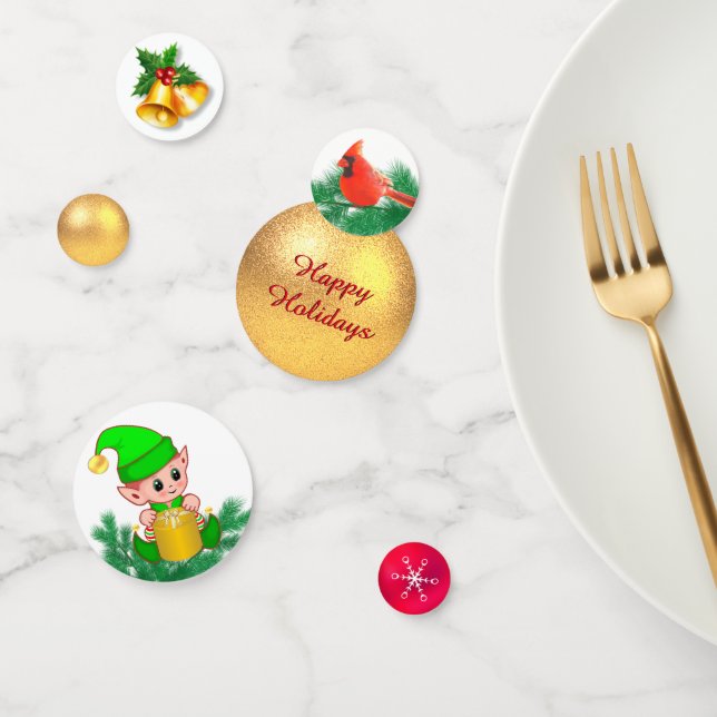 Confettis Boule de Noël, oiseau et elfe mignon (Groupe)