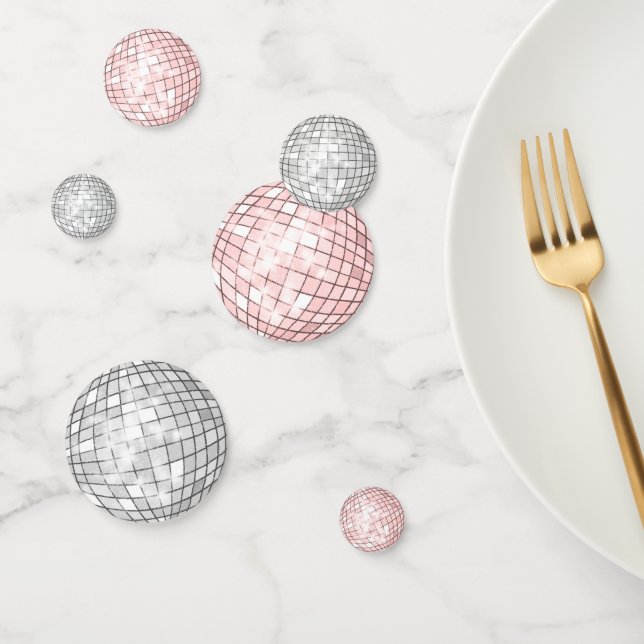 Confettis boule disco rose et argent (Groupe)