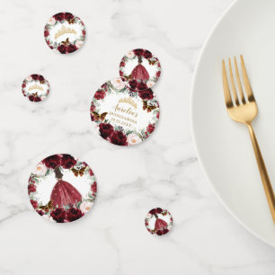 Confettis Burgundy Blush Floral Quinceañera papillon de la C