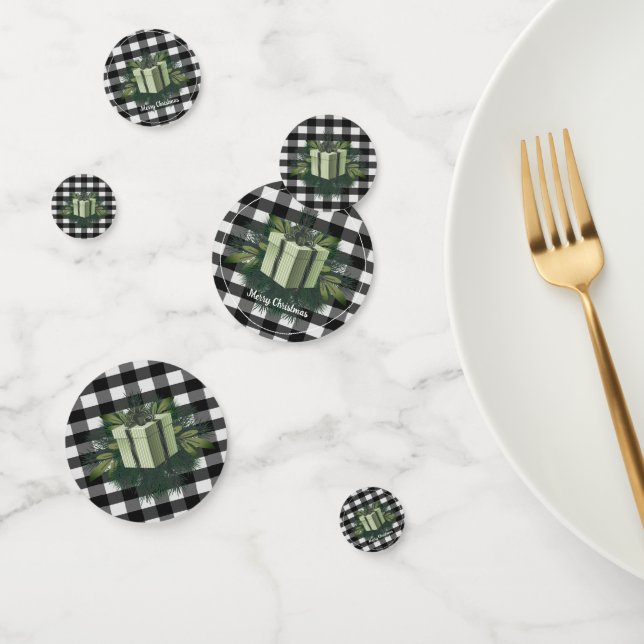Confettis Cadeau de Noël Plaid Buffalo | Vert (Groupe)