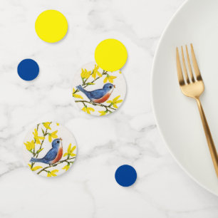 Confettis Chanter Blue Red Bird Branche Fleurs Jaunes