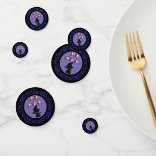 Confettis Chat noir violet bleu Joyeux Ballons d'Halloween