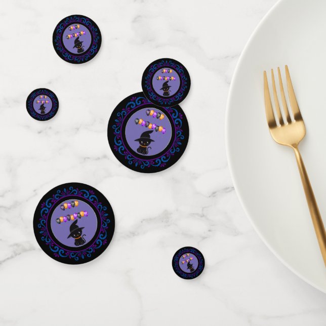 Confettis Chat noir violet bleu Joyeux Ballons d'Halloween (Groupe)