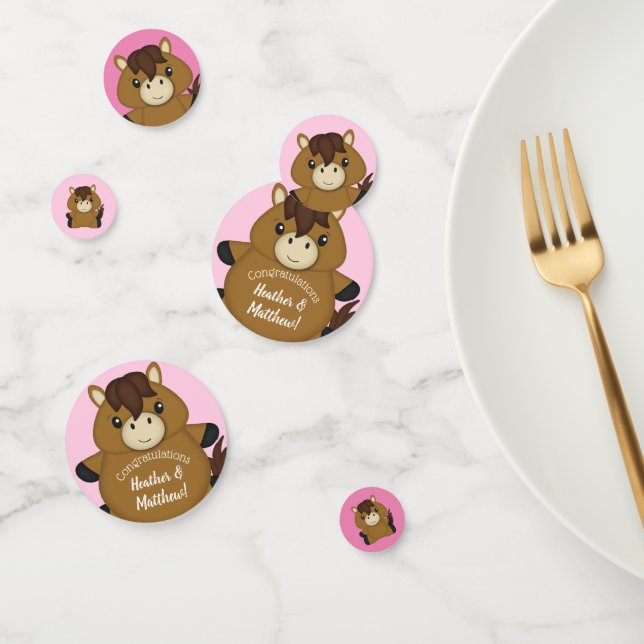 Confettis Cheval Baby shower fille rose (Groupe)