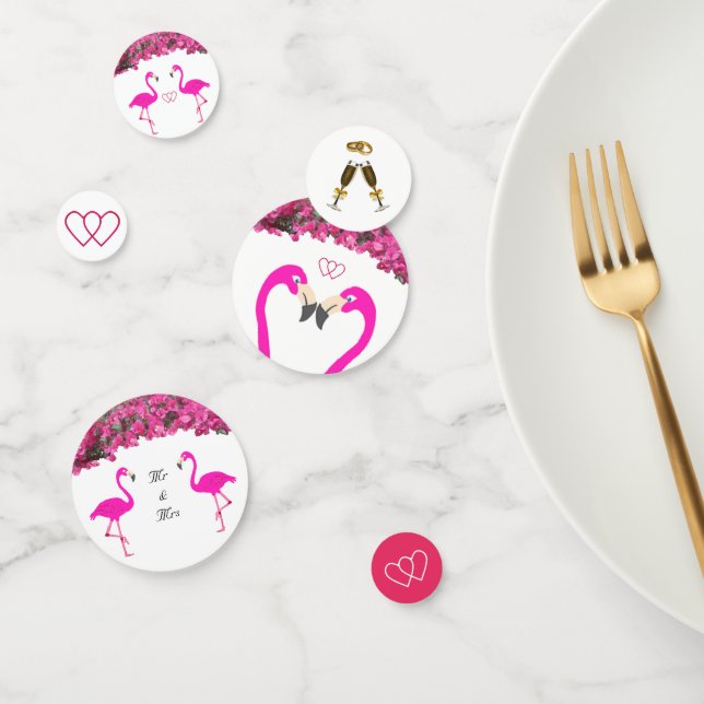 Confettis Chic flamants, coeur & fleurs tropicales mariage (Groupe)