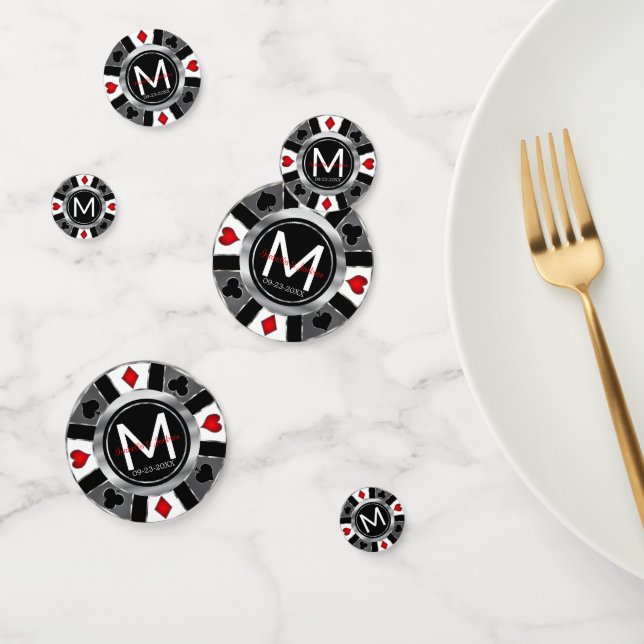 Confettis Chip de Poker Casino mariage - Argent et Noir (Groupe)