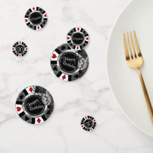 Confettis Chip de Poker de Casino Anniversaire - Argent et N