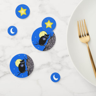 Confettis Chouette noire dans l'arbre étoiles jaune Lune Ble