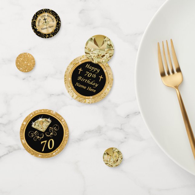 Confettis Christian Black Gold Custom 70e anniversaire Confe (Groupe)