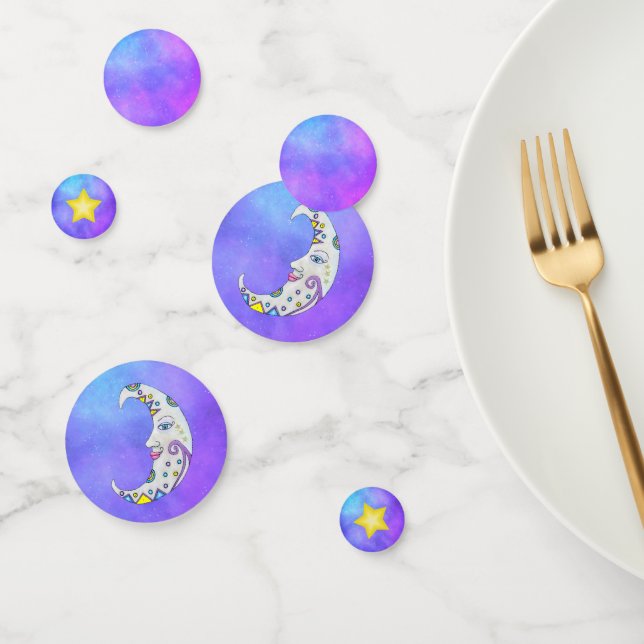 Confettis Ciel céleste Fancy Croissant Lune Étoiles Jaunes (Groupe)