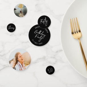 Confettis Cinquante   Photo Moderne 50e Anniversaire Noir & 