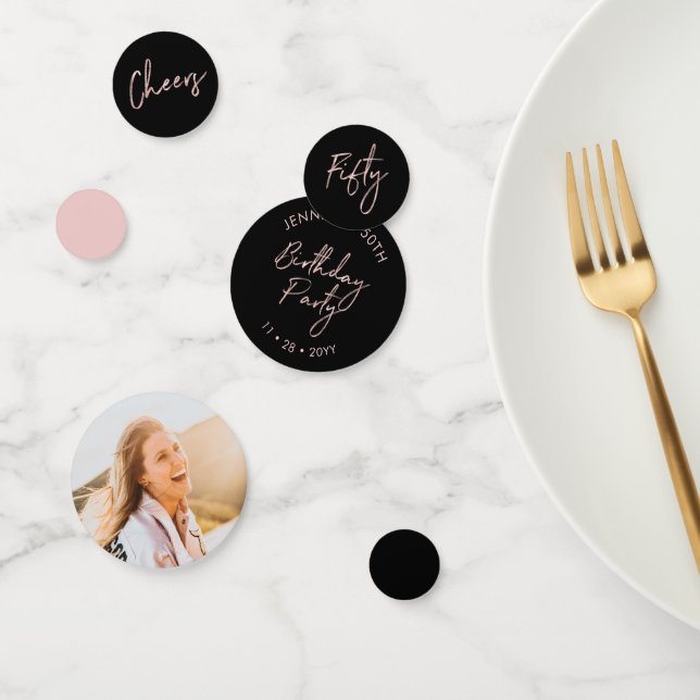 Confettis Cinquante | Rose Gold & Black Modern 50e anniversa (Groupe)