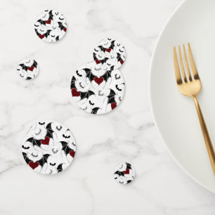 Confettis Coeur d'Halloween avec ailes de chauve-souris noir