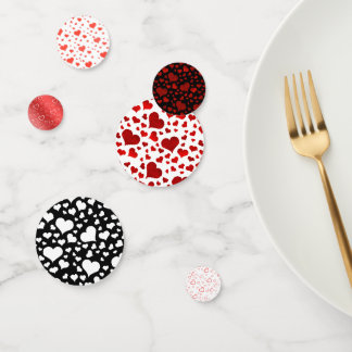 Confettis Cœurs d'amour classiques rouges, noirs et blancs