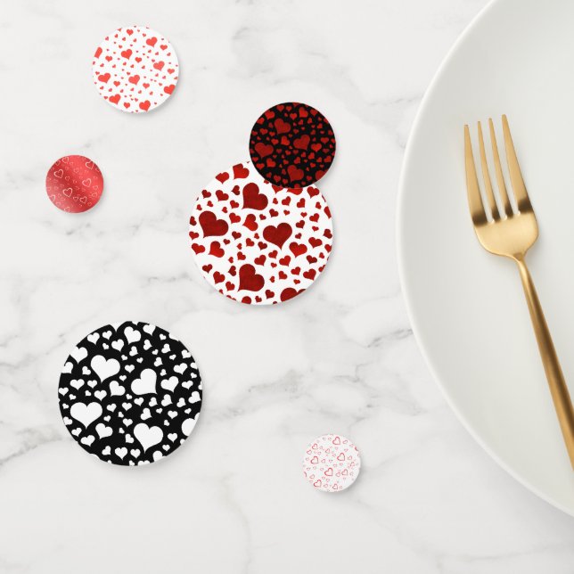 Confettis Cœurs d'amour rouges, noirs et blancs classiques (Groupe)