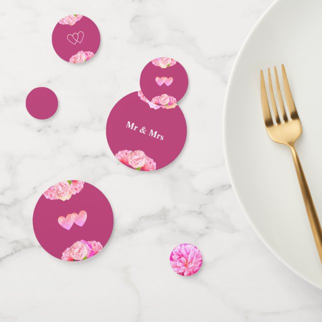Confettis Coeurs & fleurs sur mariage or rose (Groupe)