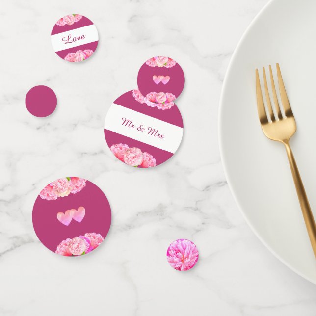 Confettis Coeurs & fleurs sur rose or & mariage blanc (Groupe)