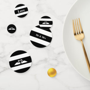 Confettis Couple de cygnes sur mariage noir et blanc