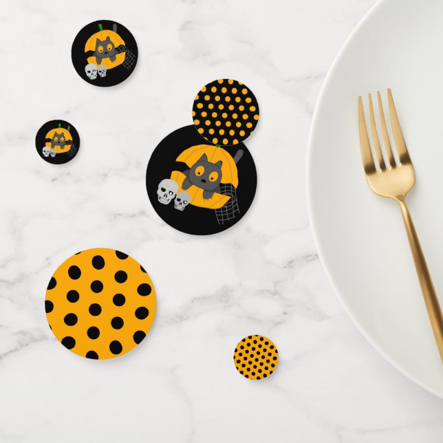 Confettis Crânes de Citrouille de chat noir Enfants Hallowee (Groupe)