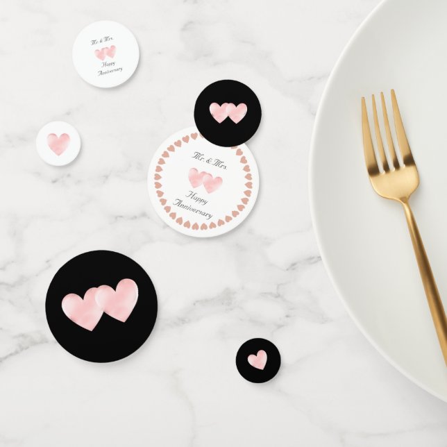Confettis Deux coeurs sur le noir et blanc Mariage Anniversa (Groupe)