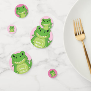 Confettis Dinosaure Baby shower T-Rex Rose Girl