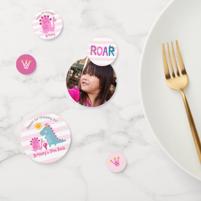 Confettis Dinosaure rose Fille Anniversaire Nom de la photo  (Groupe)