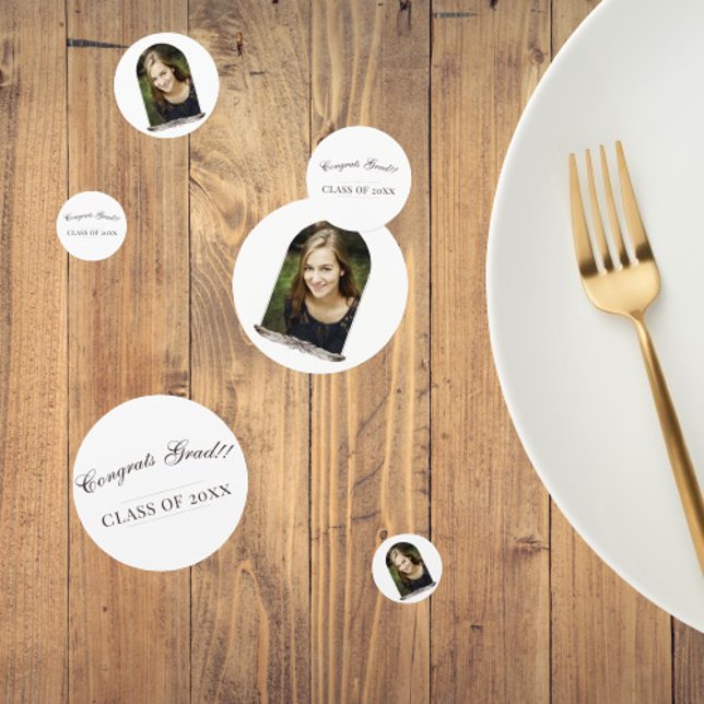 Confettis Diplôme photo du cadre de plume Boho (Boho Feather Frame Photo Graduation Table Confetti)