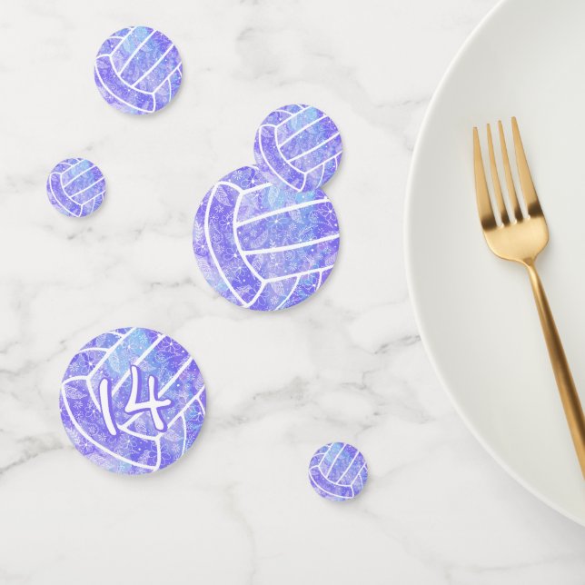 Confettis Doodle motif floral violet volleyball (Groupe)