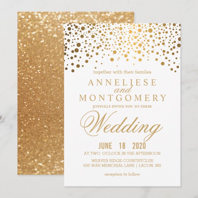 Confettis d'or et faire-part de mariage de parties (Devant / Derrière)